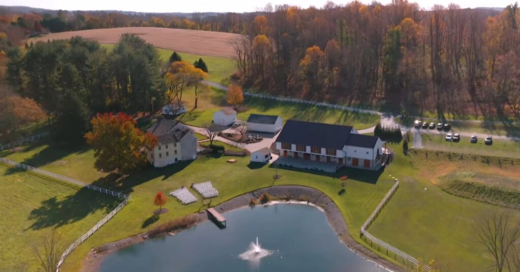 Overhead view of a mansion estate garden wedding venue near Philadelphia