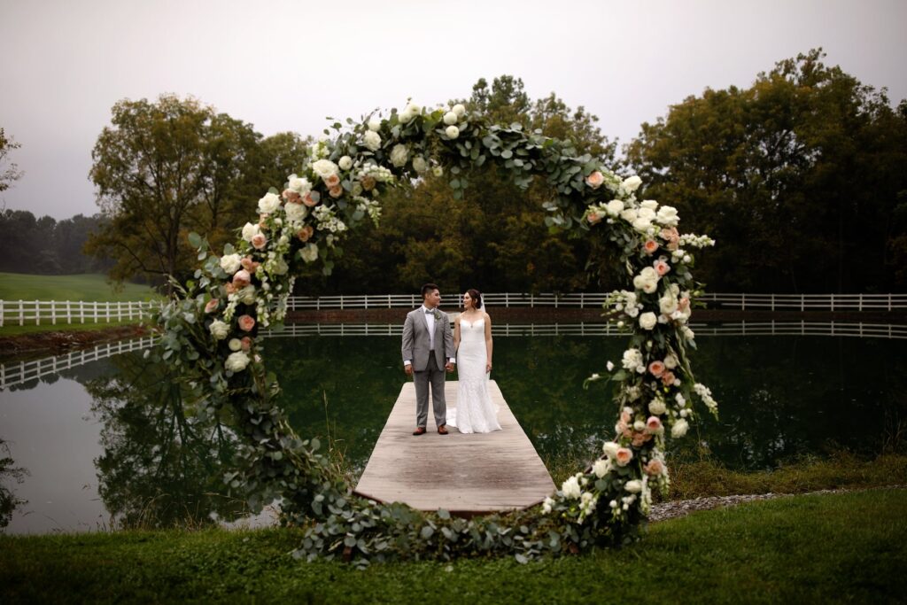 Wedding website homepage design with travel, RSVP, and event details for guests