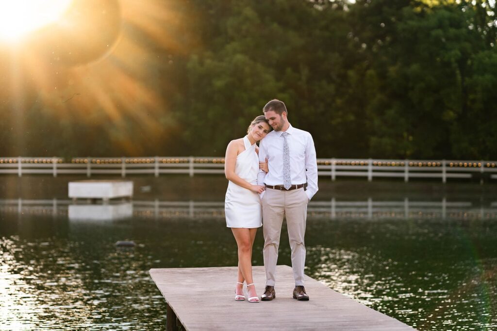 Engagement photo session on the water at golden hour at our beautiful historic estate wedding venue near Philly